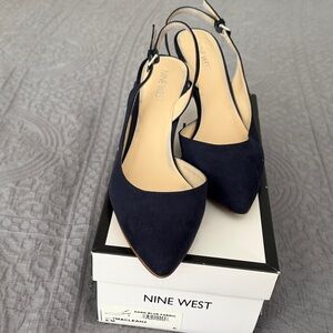 Nine West Dark Blue Pointed-Toe Slingback Heels
